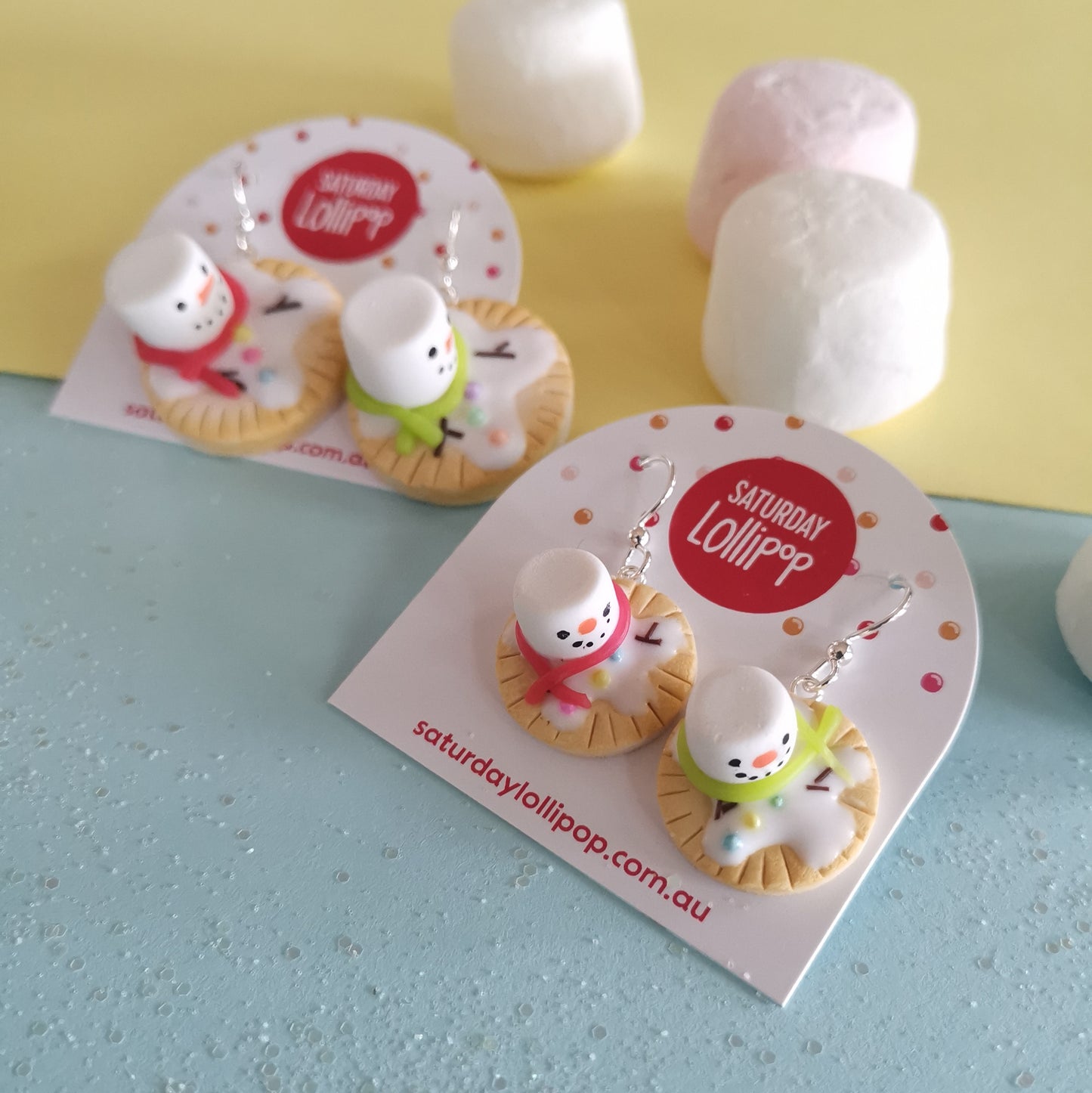 Melting Snowman Biscuit earrings