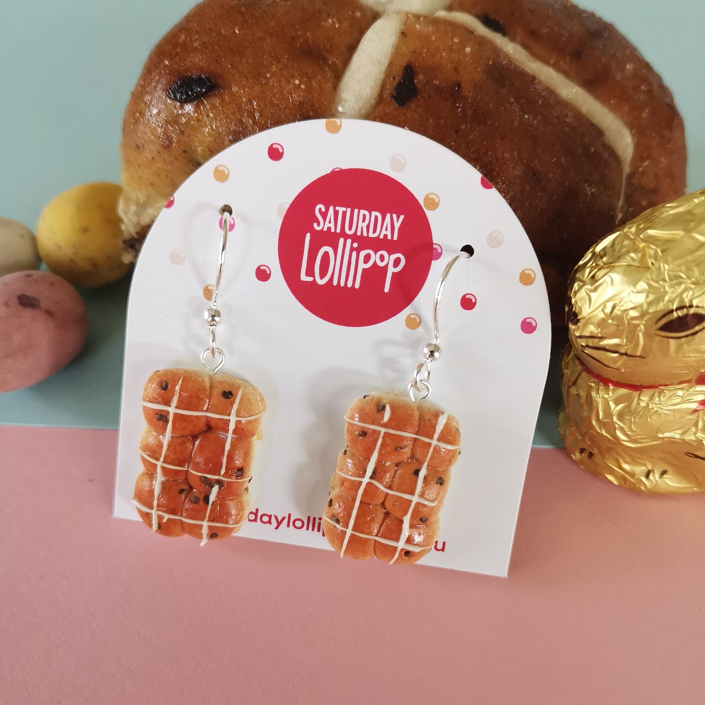 Hot cross bun earrings