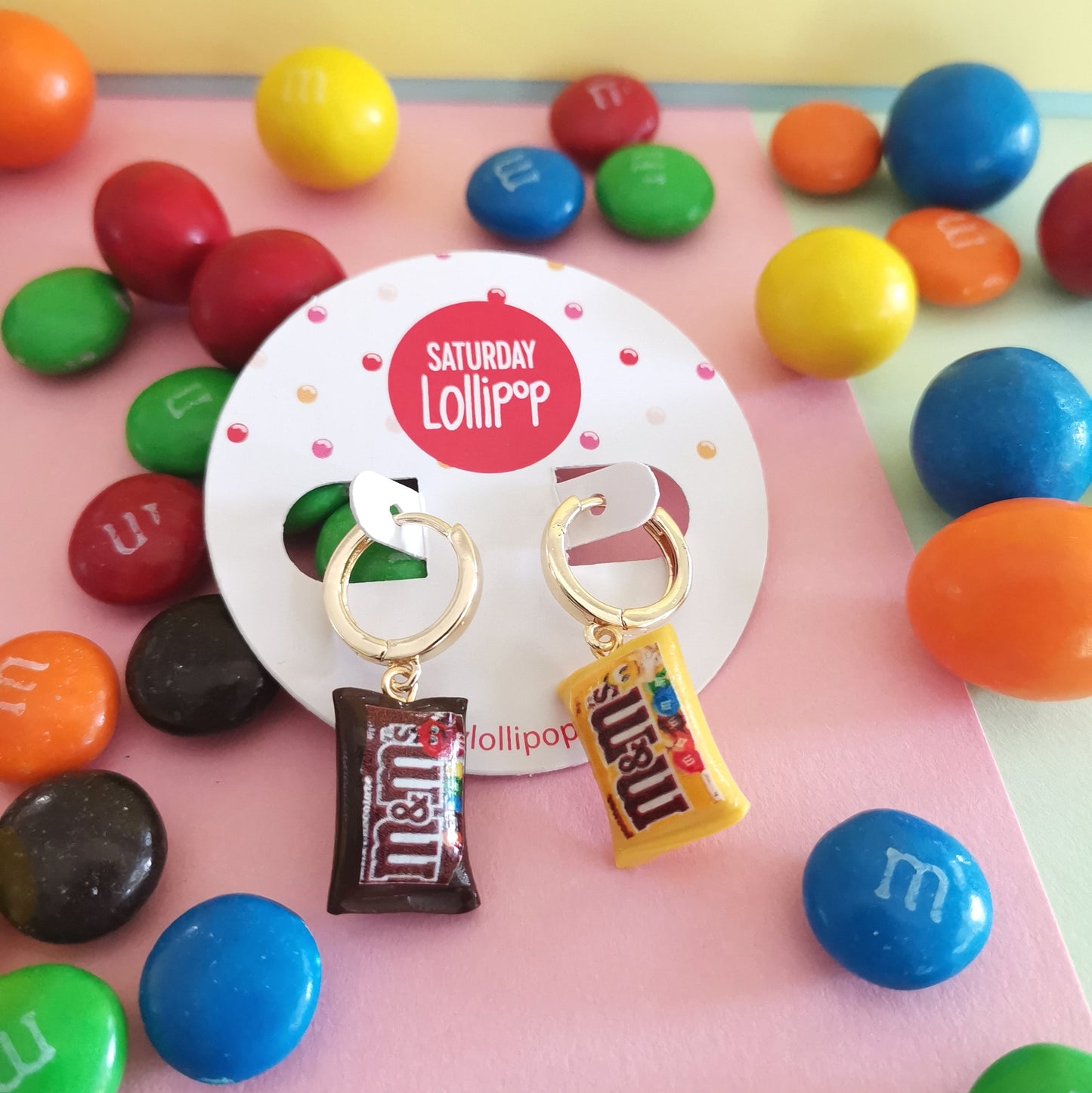 m&m packet mismatch earrings