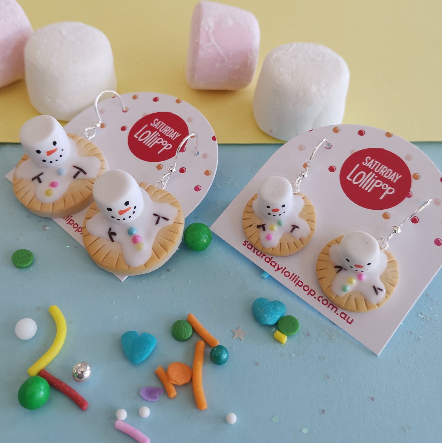 Melting Snowman Biscuit earrings