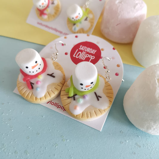 Melting Snowman Biscuit earrings