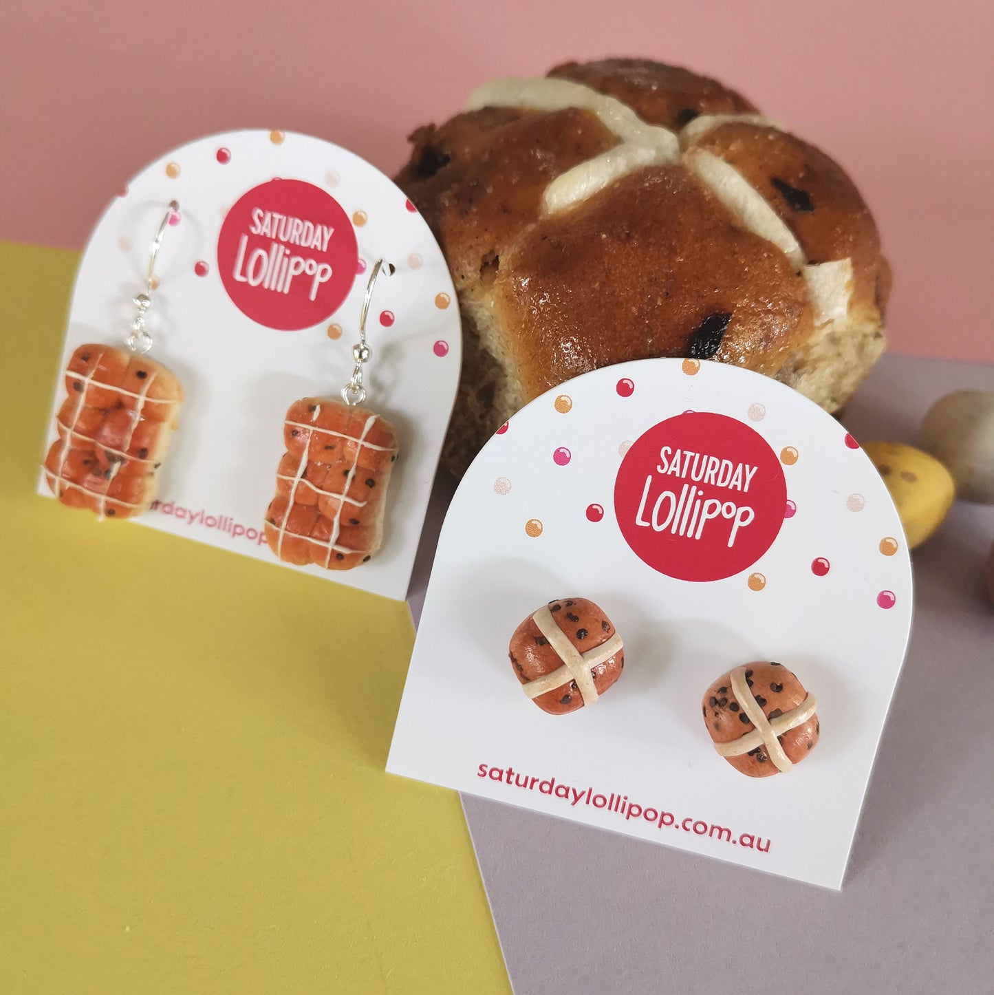 Hot cross bun earrings