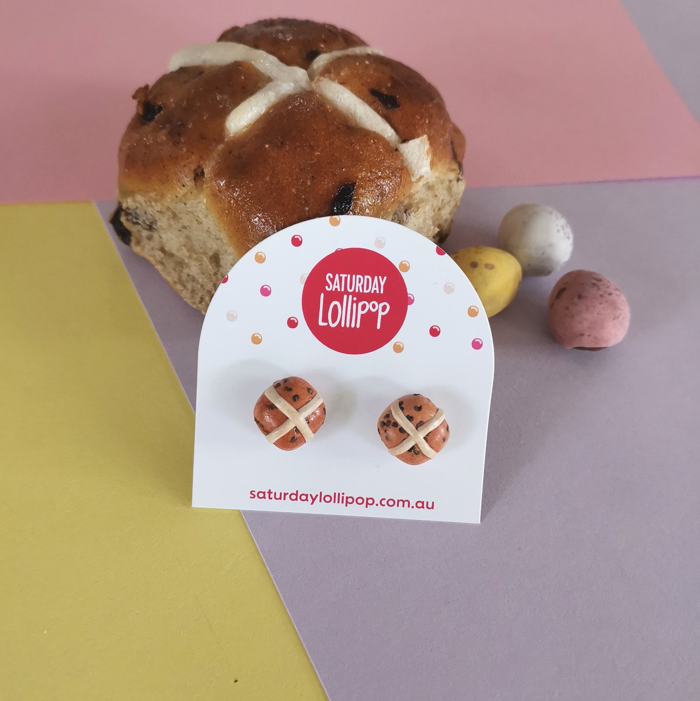 Hot cross bun earrings